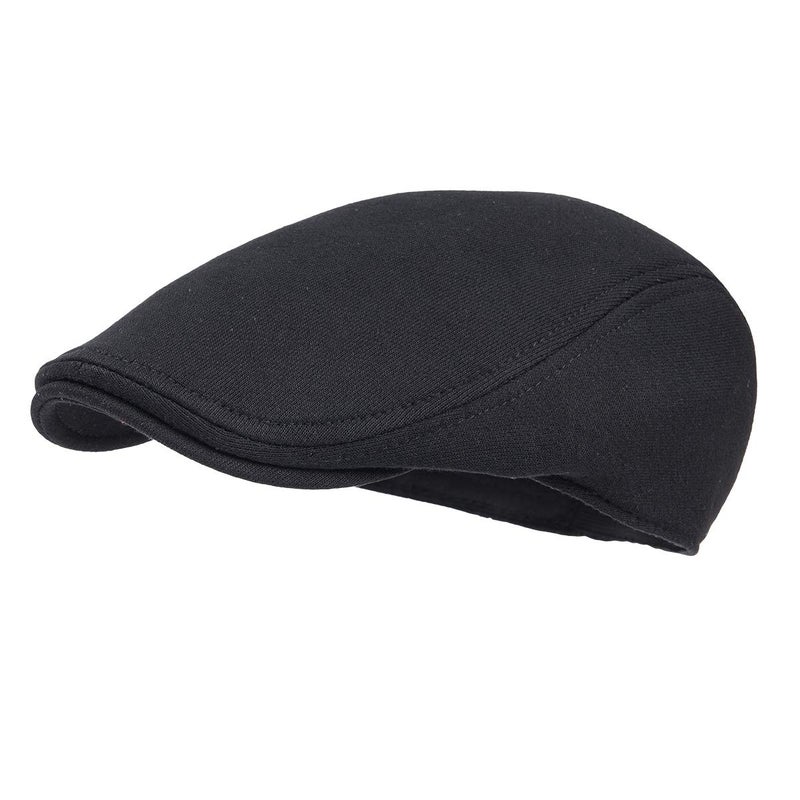 FEINION Men Cotton Newsboy Cap Soft Fit Cabbie Hat (Black) - Image 1