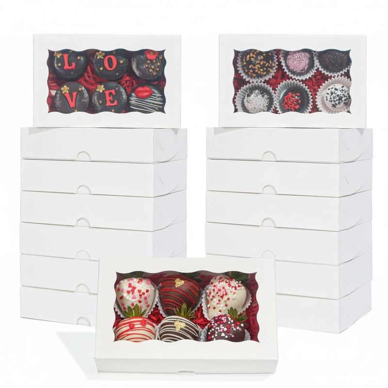 ROSPAKTEK 20pcs 7x4.3x2 Inch White Bakery Treat Boxes with Window - Christmas Valentine's Cookie, Chocolate Truffle, Strawberries & Cakesickle Gift Boxes - Image 1