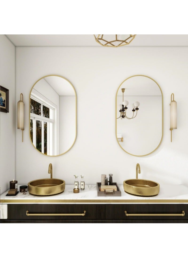 اكسيسن مرآة بيضاوية للحمام، مرآة بيضاوية للحمام، مرآة حائط كبسولة للتزيين على الحائط، مرآة حائطية 56 × 76 سم، مرآة كبيرة حديثة بإطار معدني ذهبي، ديكور للمدخل، غرفة النوم (ذهبي) - Image 3