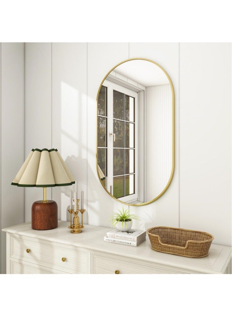 اكسيسن مرآة بيضاوية للحمام، مرآة بيضاوية للحمام، مرآة حائط كبسولة للتزيين على الحائط، مرآة حائطية 56 × 76 سم، مرآة كبيرة حديثة بإطار معدني ذهبي، ديكور للمدخل، غرفة النوم (ذهبي) - Image 5