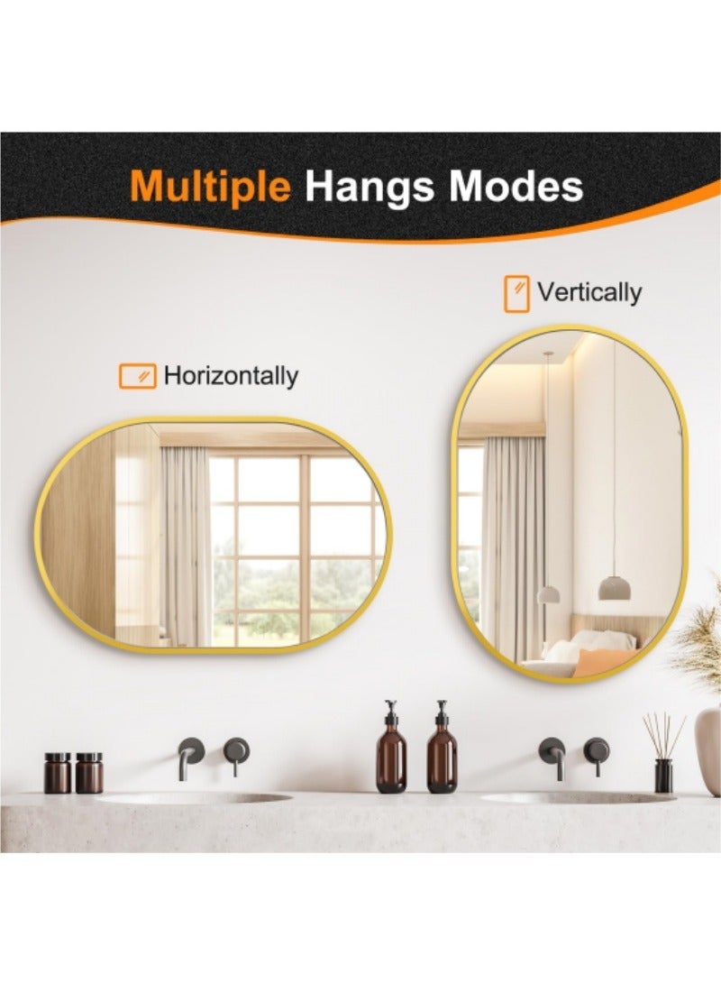 اكسيسن مرآة بيضاوية للحمام، مرآة بيضاوية للحمام، مرآة حائط كبسولة للتزيين على الحائط، مرآة حائطية 56 × 76 سم، مرآة كبيرة حديثة بإطار معدني ذهبي، ديكور للمدخل، غرفة النوم (ذهبي) - Image 4