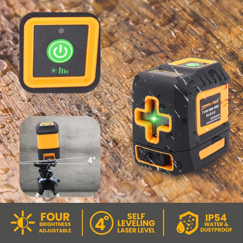 Tomahawk ® TLL 02-D-C، مستوى الليزر الأخضر المدمج 2 - 98 قدم خط ليزر أخضر ذاتي التسوية للبناء قاعدة مغناطيسية عمودية/أفقية، سطوع قابل للتعديل - Image 4