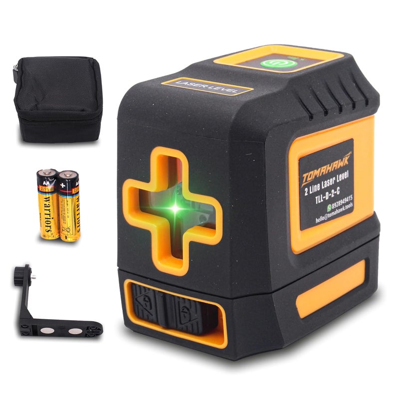 Tomahawk ® TLL 02-D-C، مستوى الليزر الأخضر المدمج 2 - 98 قدم خط ليزر أخضر ذاتي التسوية للبناء قاعدة مغناطيسية عمودية/أفقية، سطوع قابل للتعديل - Image 1