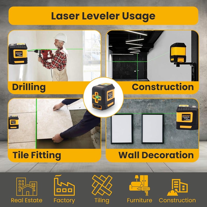 Tomahawk ® TLL 02-D-C، مستوى الليزر الأخضر المدمج 2 - 98 قدم خط ليزر أخضر ذاتي التسوية للبناء قاعدة مغناطيسية عمودية/أفقية، سطوع قابل للتعديل - Image 3