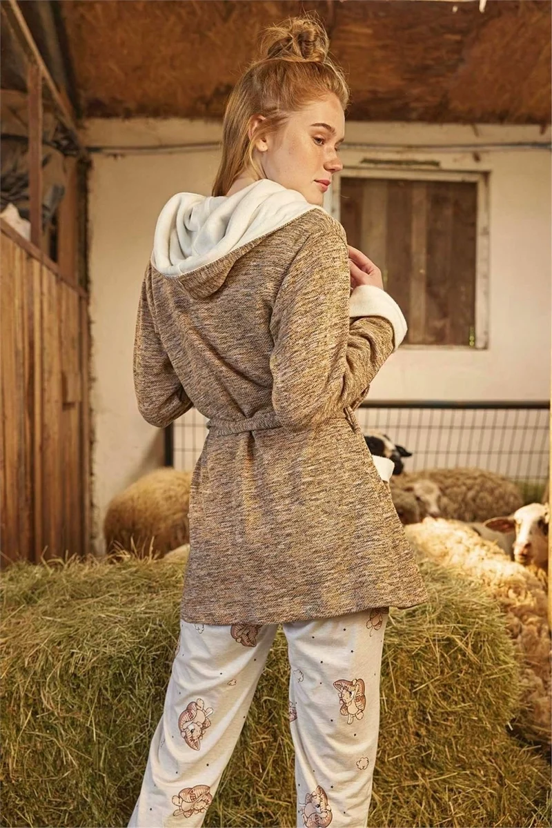 Monamise 21170 Women's Beige 3 Piece Dressing Gown Pajama Set