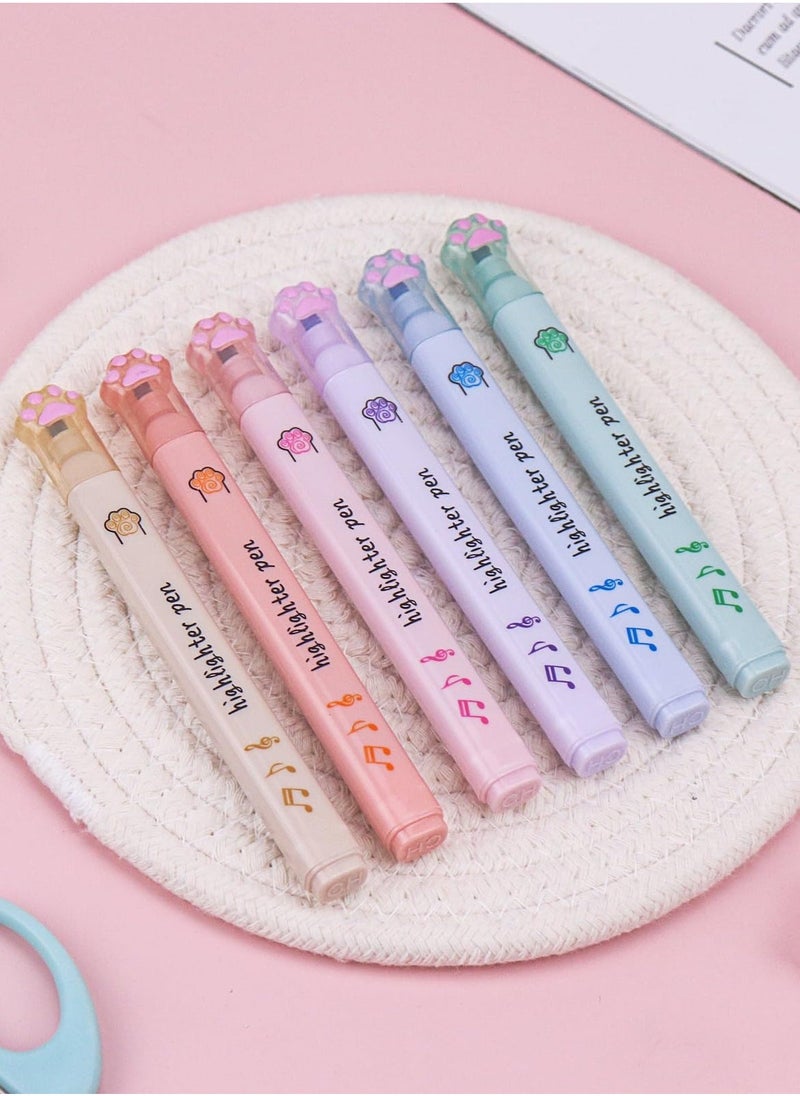 Highlighters Aesthetic Pastel Cute Highlighter Kawaii Assorted Pastel Colors Multicolor Marker Pen Cat Claw Animals Cartoon Colored Aesthetic Highlighter for Writing Graffiti School Supplies 6Pcs - Image 2