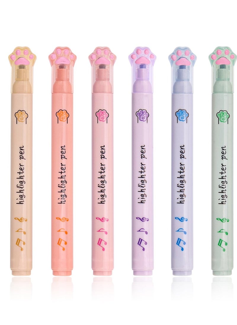 Highlighters Aesthetic Pastel Cute Highlighter Kawaii Assorted Pastel Colors Multicolor Marker Pen Cat Claw Animals Cartoon Colored Aesthetic Highlighter for Writing Graffiti School Supplies 6Pcs - Image 1