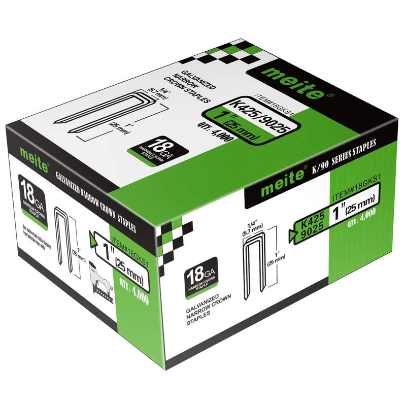 Meite مسامير ضيقة التاج نوع 90 ميتي 9025 لبندقية الدبابيس 18 قياس 25 مم مغلفة للمفروشات، صناديق الخشب، الحرف اليدوية (4,000 قطعة) - Image 1