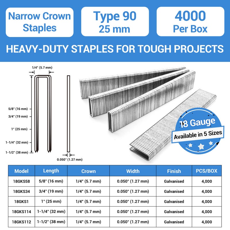 Meite مسامير ضيقة التاج نوع 90 ميتي 9025 لبندقية الدبابيس 18 قياس 25 مم مغلفة للمفروشات، صناديق الخشب، الحرف اليدوية (4,000 قطعة) - Image 2