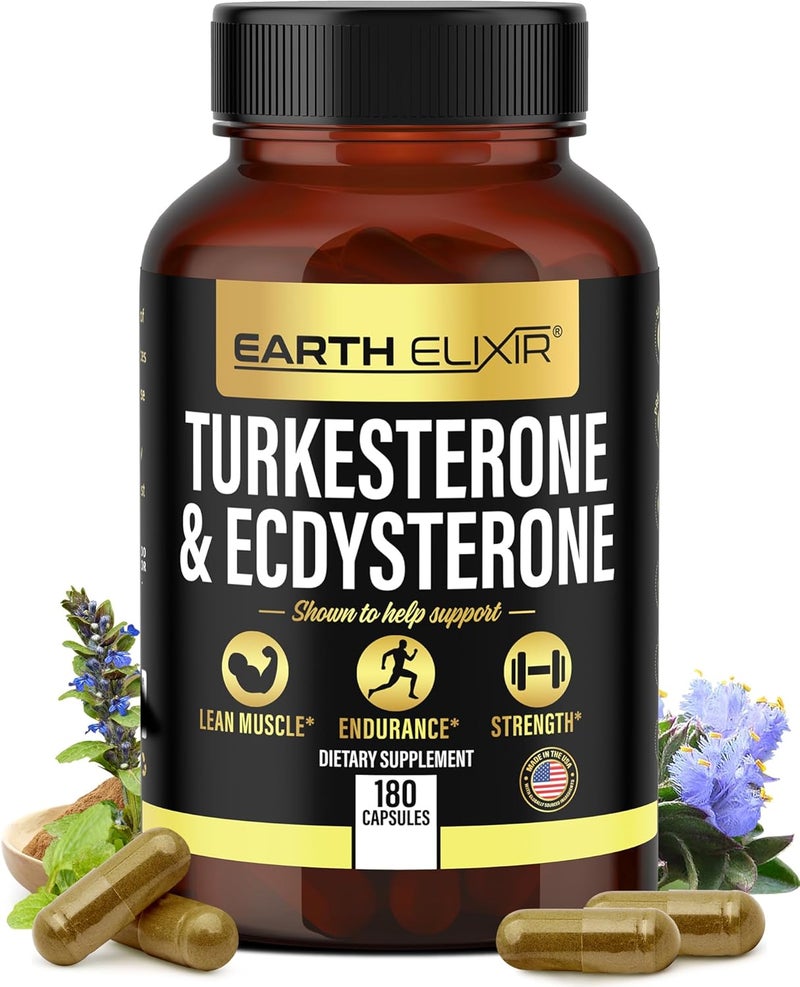 Earth Elixir Turkesterone  Ecdysterone  High Potency Turkesterone Supplement for Men  Women with 95 Beta Ecdysterone  Hydroxypropyl Beta Cyclodextrin  180 Capsules 45Day Supply - Image 1