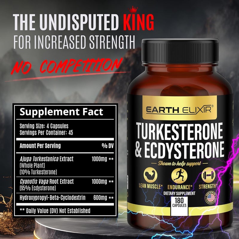 Earth Elixir Turkesterone  Ecdysterone  High Potency Turkesterone Supplement for Men  Women with 95 Beta Ecdysterone  Hydroxypropyl Beta Cyclodextrin  180 Capsules 45Day Supply - Image 2