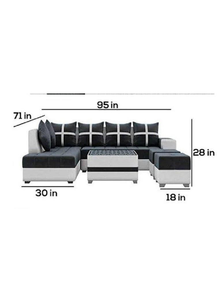 Ripple FURNITURE Simple Leisure Fashion Fabric Combination Living Room Sofa Set L Shape Black 4 Seaters 95X30X28  - Image 3