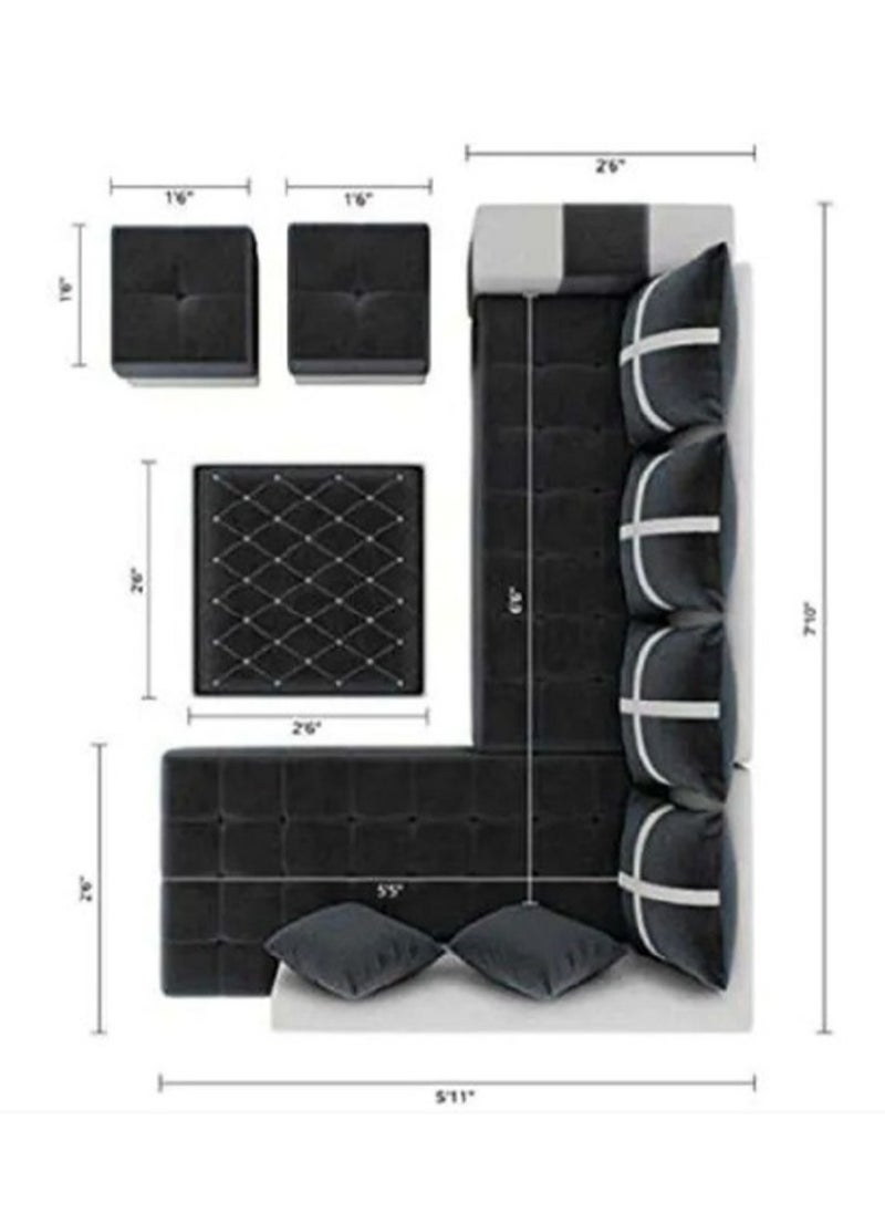 Ripple FURNITURE Simple Leisure Fashion Fabric Combination Living Room Sofa Set L Shape Black 4 Seaters 95X30X28  - Image 2
