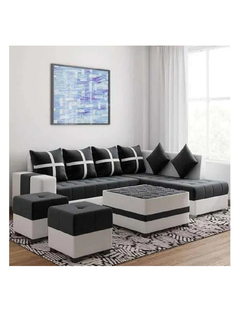 Ripple FURNITURE Simple Leisure Fashion Fabric Combination Living Room Sofa Set L Shape Black 4 Seaters 95X30X28  - Image 1