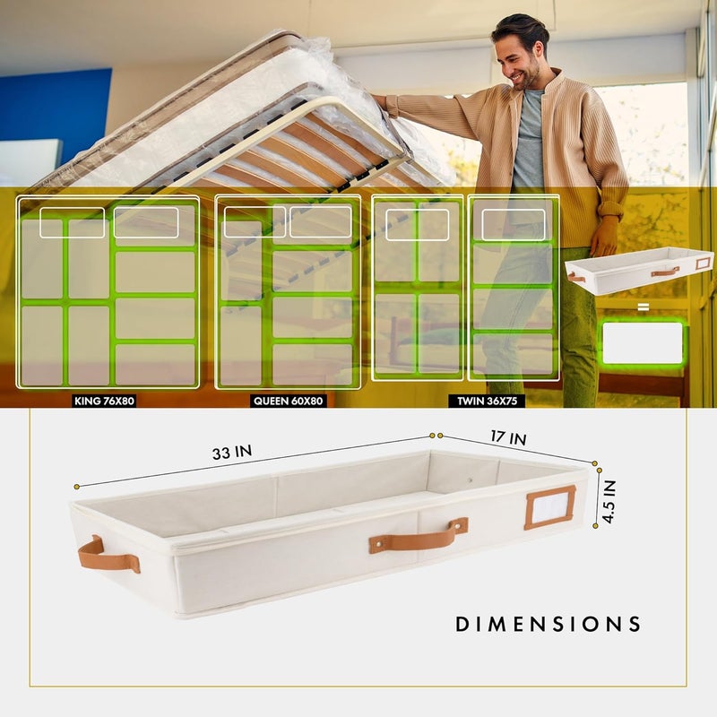 Low Profile Under Bed Storage Containers - 2 Pack, Ivory - Image 2