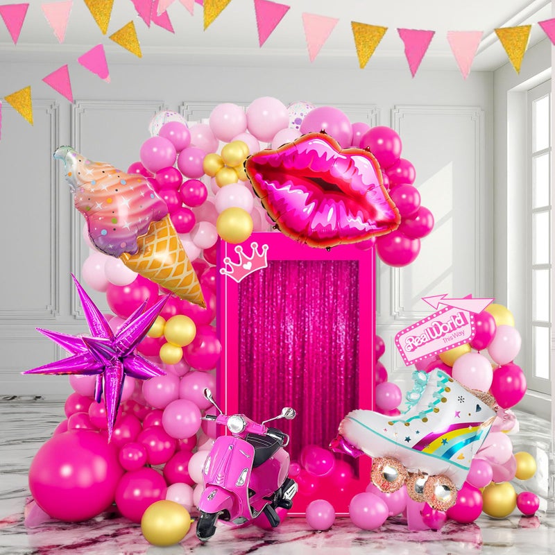 kozee Hot Pink and gold Balloon garland arch kit 140Pcs Hot magenta pink with Chrome Gold Balloons Lip Starburst Roller mylar balloons for girls Birthday party Mothers Day decorations - Image 2