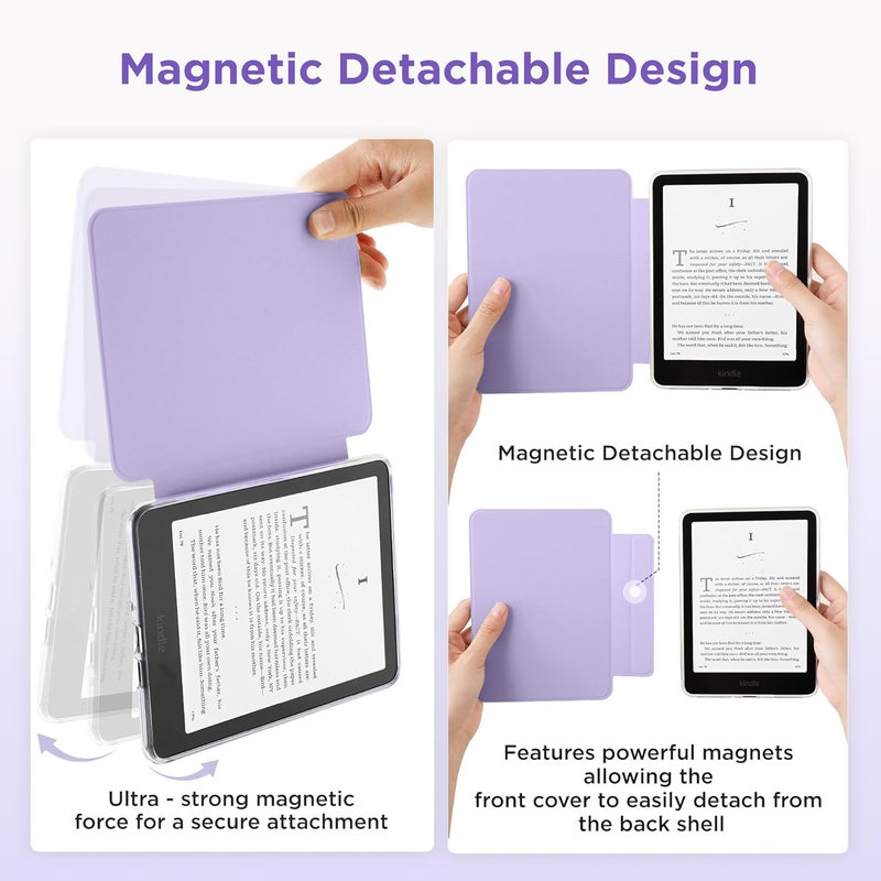 SESENSE Detachable Magnetic Case for 7'' Kindle Paperwhite 12th Gen 2024 and Kindle Colorsoft Signature Edition, Slim PU Shell Cover Case with Auto Wake/Sleep, Light Purple - Image 3