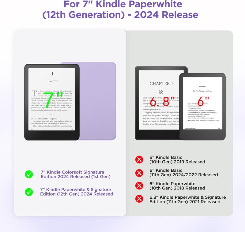SESENSE Detachable Magnetic Case for 7'' Kindle Paperwhite 12th Gen 2024 and Kindle Colorsoft Signature Edition, Slim PU Shell Cover Case with Auto Wake/Sleep, Light Purple - Image 2