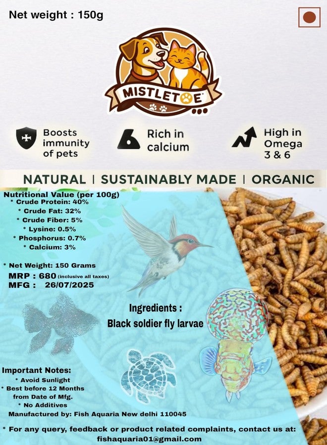 Mistletoe® Dried Black Soldier Fly Larvae - Premium Aquarium Fish Food (150gm) for Arowana, Flowerhorn, Red Parrot & Large Ornamental Fish, Turtle | Natural, Nutrient-Rich and Color-Enhancing Formula - Image 3