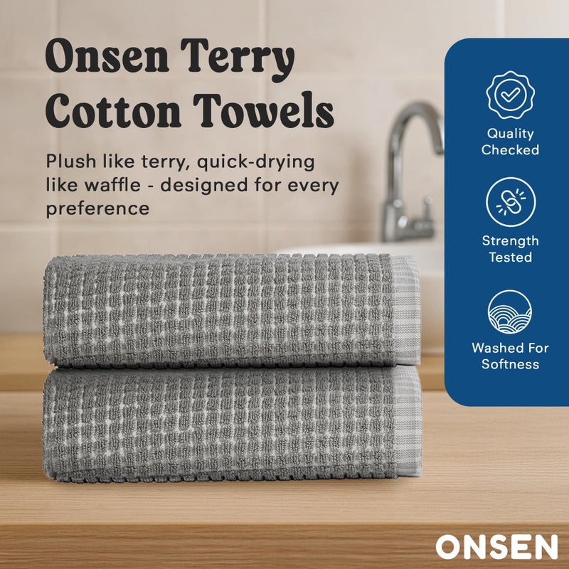 ONSEN Cotton Hand Towel â€” Sculpted Terry Texture, Quick-Dry, Low-Lint, Plush & Lightweight (Grey Fog, 2X Hand Towel) - Image 2