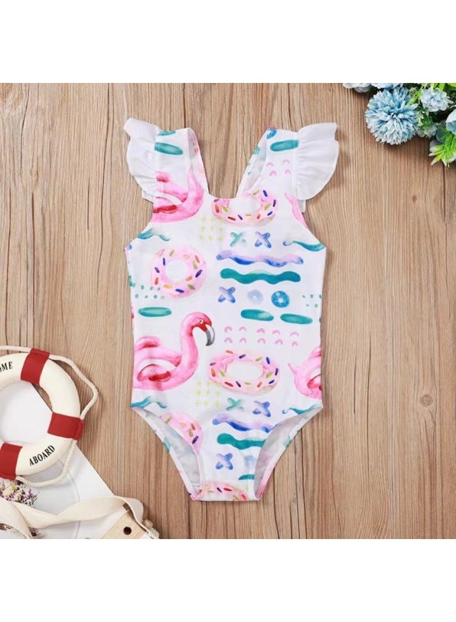 Loquat For Children And Baby Girls Starfish Shell Printing Conjoined Lotus Leaf Bow Swimsuit-Color:Multicolor-  - Image 1