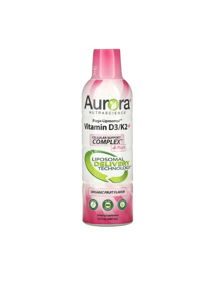 Aurora Nutrascience MegaLiposomal Vitamin D3 K2+ Organic Fruit 16 fl oz 480 ml - Image 1