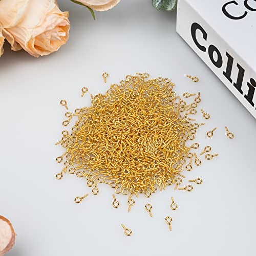 AJulyBee 500PCS 4 x 8mm Small Screw Eye Pins for Jewelry Making, Mini Eyelets Threaded Clasps Hooks for Art DIY, Metal Hoop Peg/Bracelet Connectors (Golden) - Image 3
