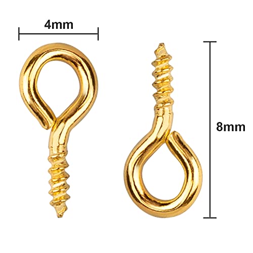 AJulyBee 500PCS 4 x 8mm Small Screw Eye Pins for Jewelry Making, Mini Eyelets Threaded Clasps Hooks for Art DIY, Metal Hoop Peg/Bracelet Connectors (Golden) - Image 2