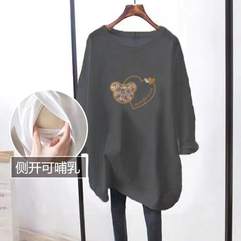 Breastfeeding Top Autumn Long-Sleeved Mom Fashion Breastfeeding Clothes Loose Plus Size Maternity Breastfeeding Clothes - Image 3
