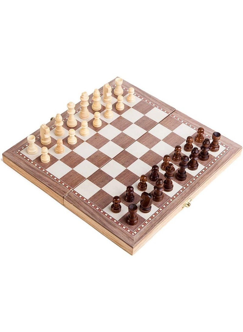 15" x 15" Wooden Folding Chess Set with Storage Case and Solid Wood Pieces - Image 1