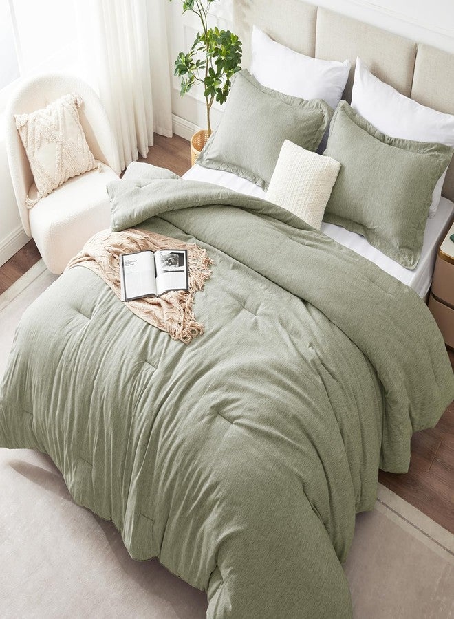 CozyLux طقم لحاف كينج سايز كوزي لوكس - 3 قطع باللون الأخضر الزيتوني، لحاف فاخر ناعم بتلوين كاتونيك لجميع الفصول، مجموعات سرير خفيفة الوزن وقابلة للتنفس مع 1 لحاف و2 غطاء وسادة - Image 1