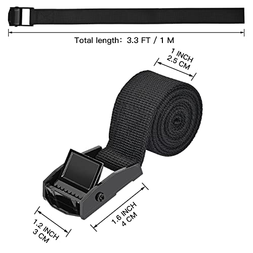 Kshineni Tie Down Straps 6 Pcs Lashing Strap 3.3' x 1" Adjustable Heavy Duty Cam Buckle Cinch Straps for Cargo, Trucks, Luggage, Trailer, Motorcycle (Black) - Image 2