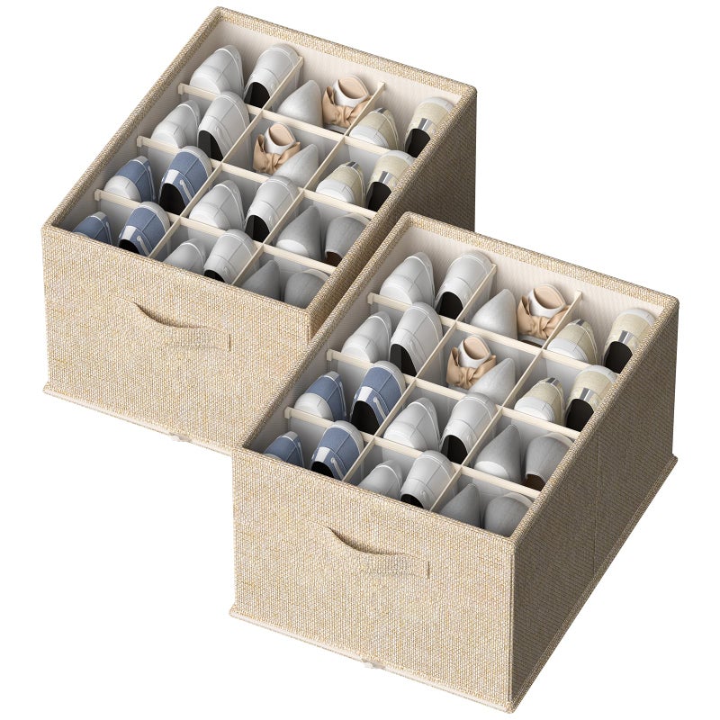 FHSQX 2 Pack Shoe Organizer for Closet,Foldable Shoe Organizer,Fits up to 24 Pairs,Storage Containers With Bottom Support for Shoes - Image 1