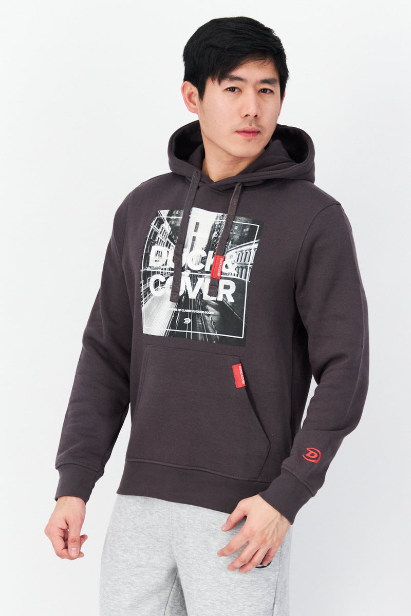 DUCK AND COVER Men Hooded Graphic Print Sweatshirt, Charcaol - Image 1