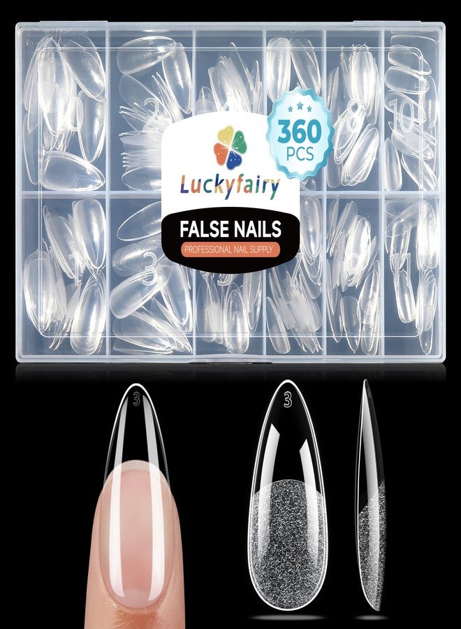 Luckyfairy أظافر صناعية متوسطة الحجم بلون اللوز من لاكي فيري، 360 قطعة من أظافر الأكريليك الناعمة الجاهزة، شبه لامعة، بتغطية كاملة، شفافة، مناسبة للمانيكير وتطويل الأظافر، 12 مقاسًا - Image 1