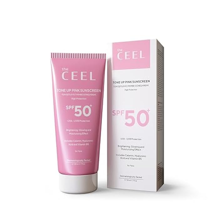 The Ceel Pink Tone Up Sunscreen for Face with SPF 50+ & Hyaluronic Acid - Brightening, Glowing & Moisturizing Facial Primer with Calamine & Vitamin B5 for All Skin Type - Paraben & Perfume Free - 50ml - Image 1