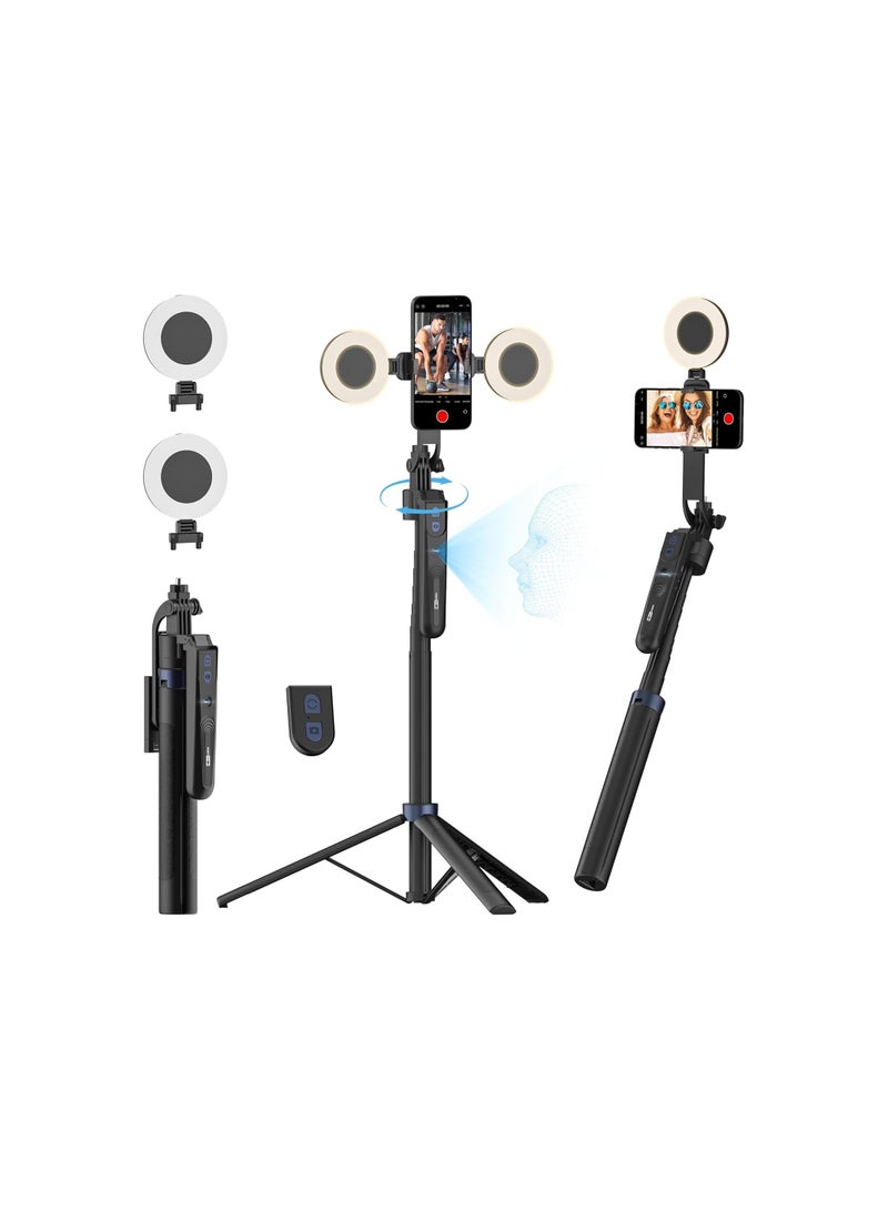 Auto Face Tracking Smartphone Tripod with LED Ring Light & Remote – Selfie Stick Phone Stand for Video Recording & Live Streaming – Model UTK-02