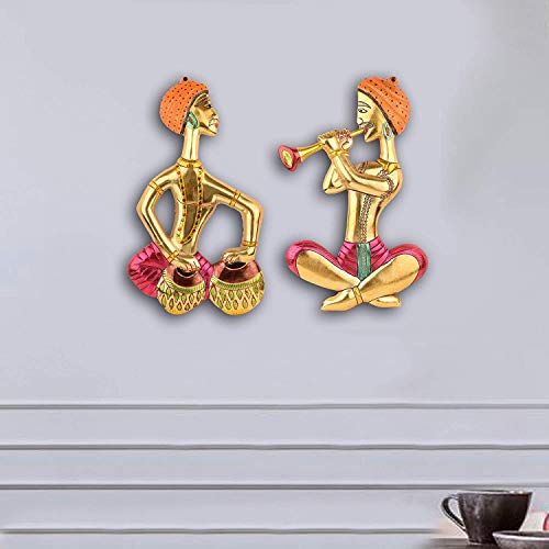 KridayKraft Metal Musical Man Set Multicolor Decor Your Home,Office Walls,Rajasthani Musicians showpiece Figurines, Gift Article... - Image 1