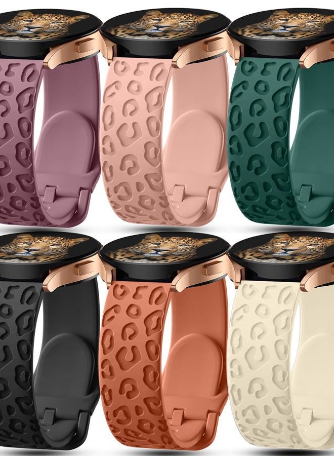 IKANFI 6Pack Engraved Band Compatible with Samsung Galaxy Watch 5 Band/Galaxy Watch 4 Bands/Galaxy Watch 3 Bands/Active 2 Watch Bands,20mm Leopard Silicone Sport Strap Replacement for Women Men- - Image 1