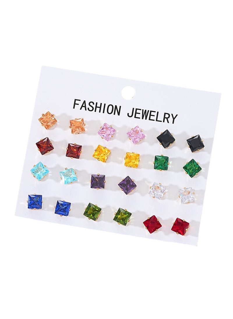 Huitich 12 pairs Fashion Jewelry Square Zircon Stud Earrings Set  - Image 1