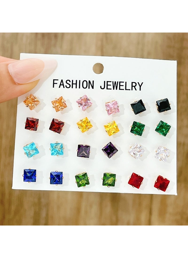 Huitich 12 pairs Fashion Jewelry Square Zircon Stud Earrings Set  - Image 3