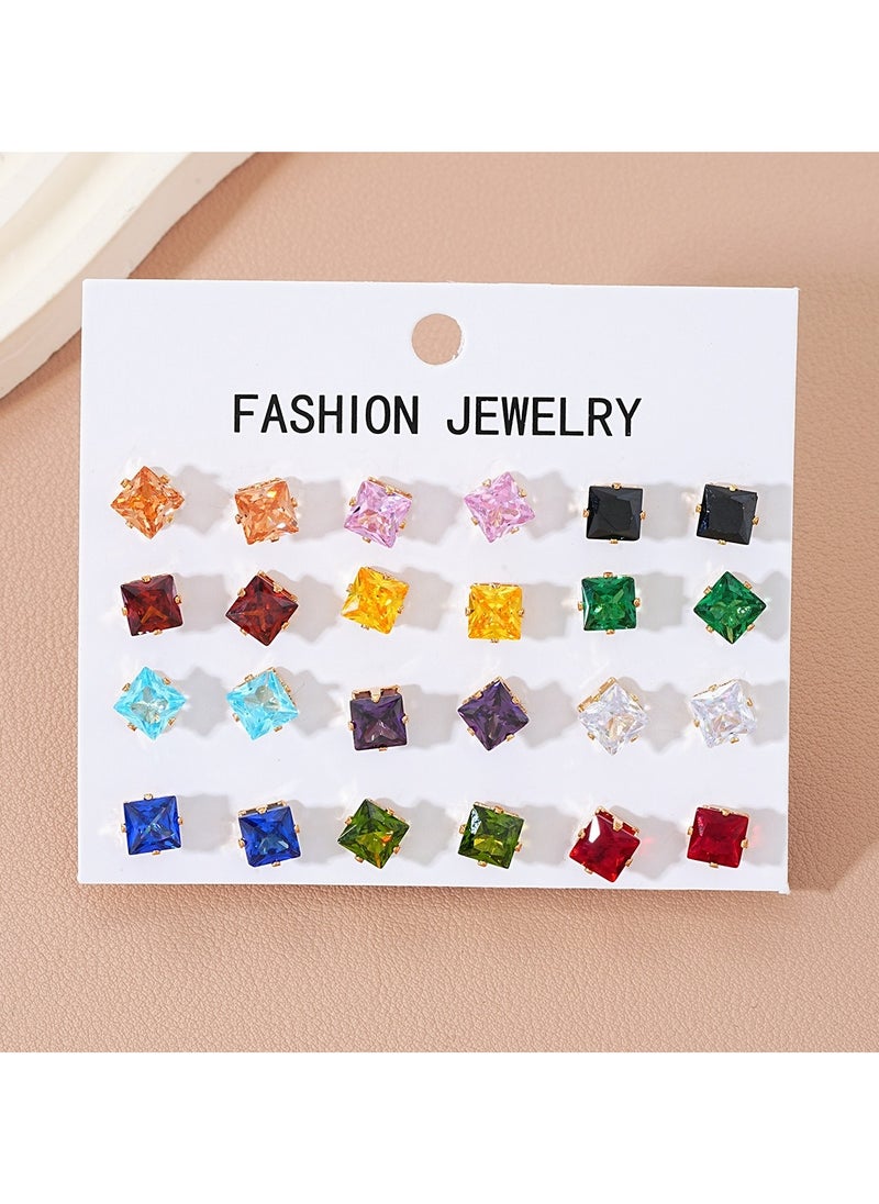 Huitich 12 pairs Fashion Jewelry Square Zircon Stud Earrings Set  - Image 4