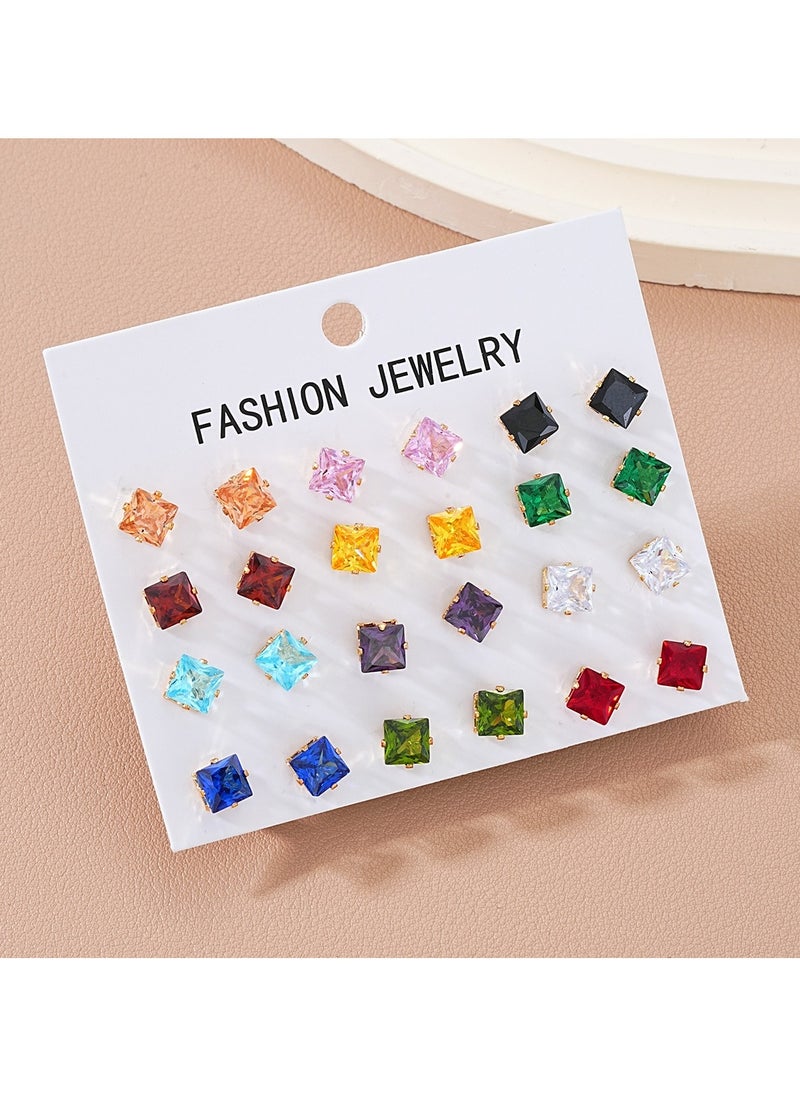 Huitich 12 pairs Fashion Jewelry Square Zircon Stud Earrings Set  - Image 5