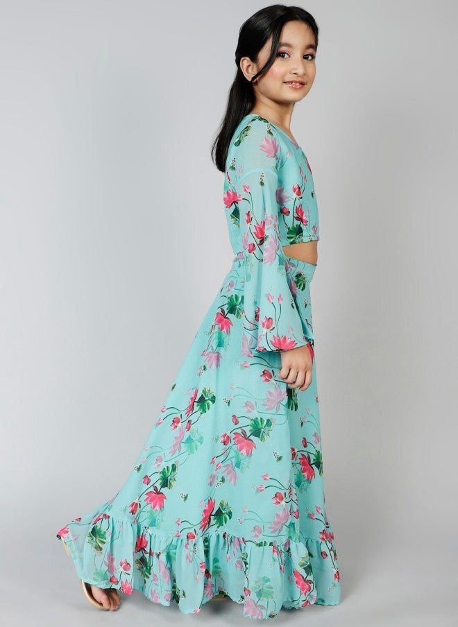 أيه كيه إس طقم ليجنج شولي أزرق مزهر للبنات - Image 5