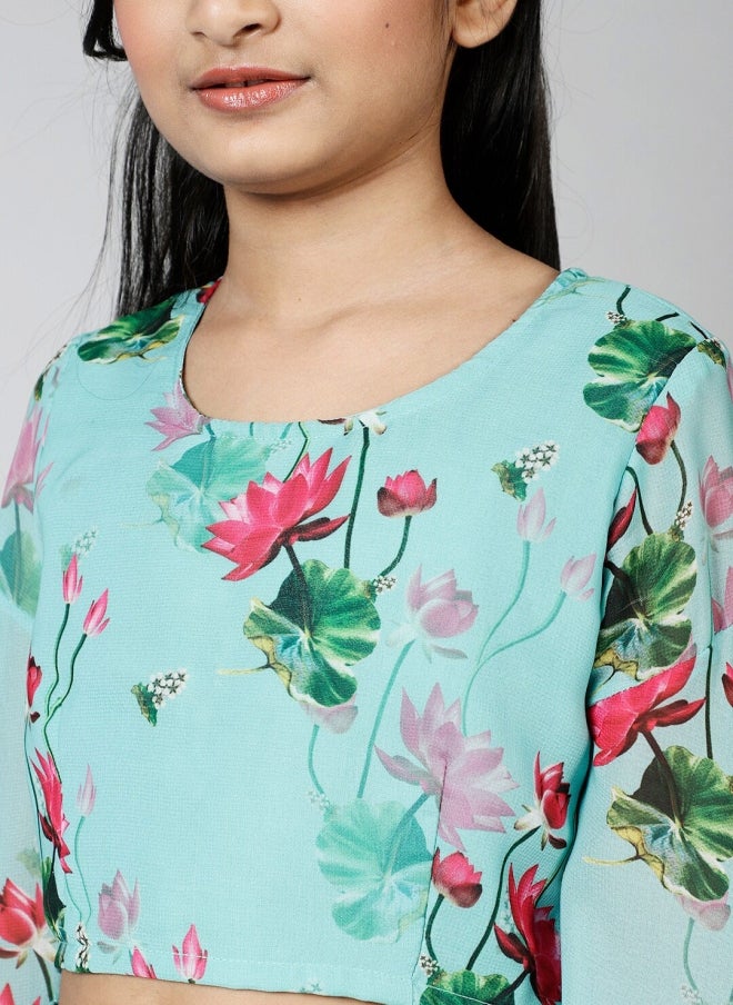 أيه كيه إس طقم ليجنج شولي أزرق مزهر للبنات - Image 2