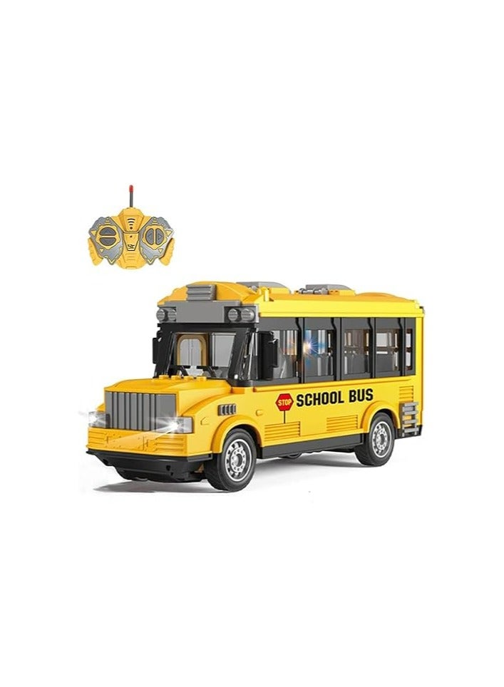 Loquat Remote Control School Bus Toy with LED Lights, Four Channels Remote Control School Bus Toys for Kids Children Boys Girls Age 3 to 6 - Image 1