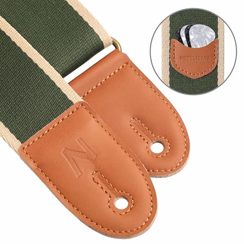 Nefelibata Guitar Strap Cotton, Full Grain Leather Ends Guitar Straps with Pick Pocket for Bass, Electric & Acoustic Guitar, Come with Free Strap Button, 1 Pair Strap Locks and 4 Guitar Picks - Image 4