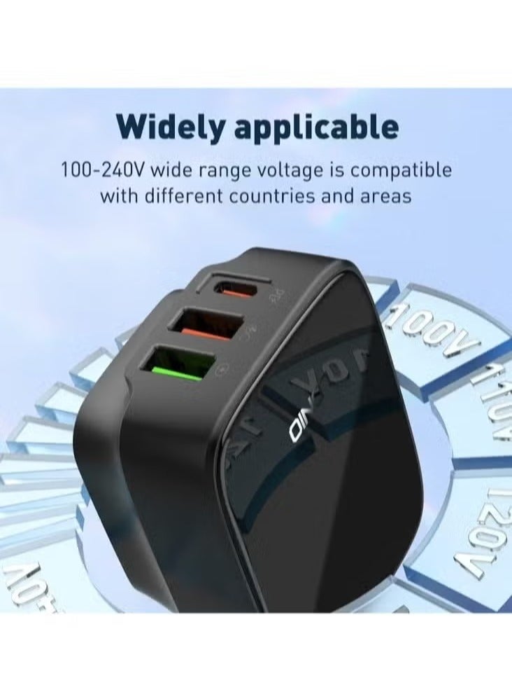 JAJEEK Q334 PD Fast Charger – EU, US, UK Compatible Type-C 2 USB Ports, Multiple Output Adapter, Mobile Phone Travel Wall Charger, Compact & Efficient, Black - Image 1