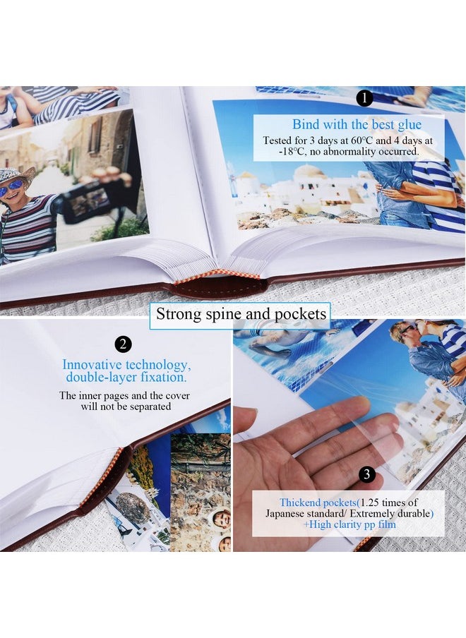 1DOT2 - Photo Album 4X6 220 Photos With Memo Slip-In Pockets, Premium Leather Cover Picture Albums 4X6 With Writing Space Hold Horizontal Photos For Wedding Baby Vacation Christmas Mother'S Day Brown - Image 1