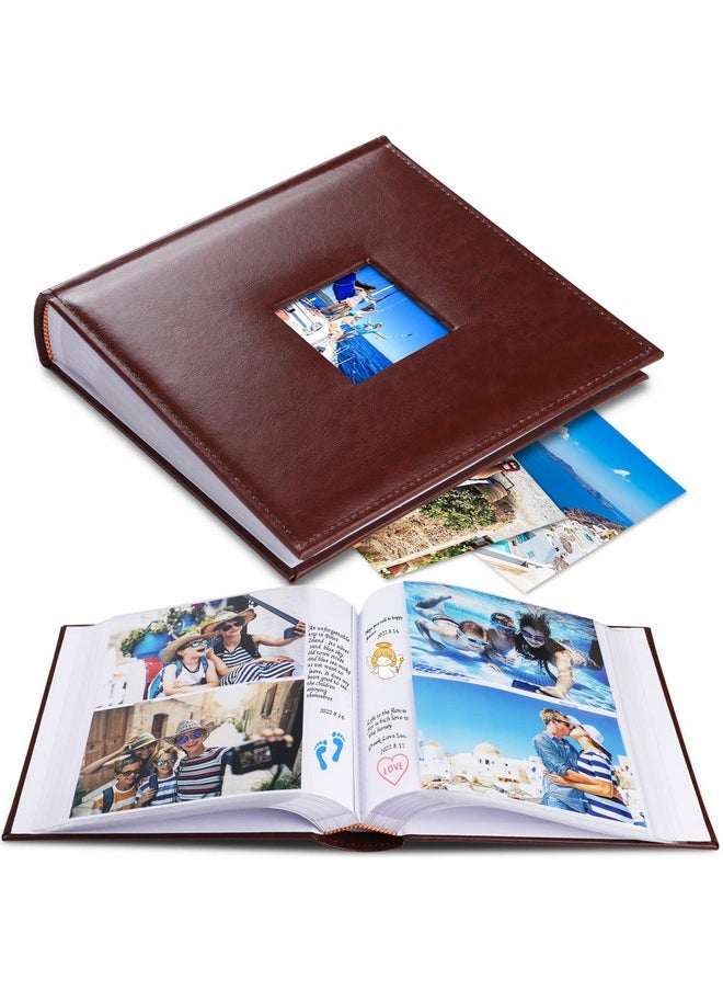 1DOT2 - Photo Album 4X6 220 Photos With Memo Slip-In Pockets, Premium Leather Cover Picture Albums 4X6 With Writing Space Hold Horizontal Photos For Wedding Baby Vacation Christmas Mother'S Day Brown - Image 1